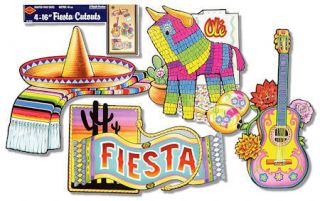 Pack 4 Mexican Spanish Fiesta Cutout Party Decorations