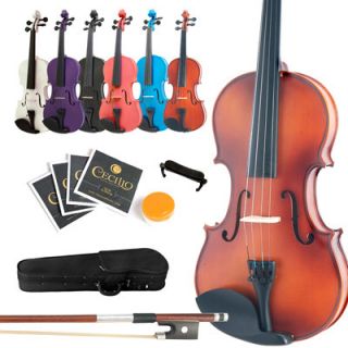 Mendini Student Violin ~Solid Wood Black Blue Pink Purple White +Case