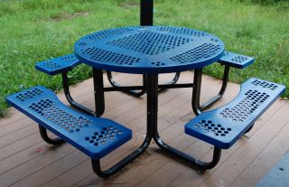 Commercial Round Portable Picnic Table Outdoor Park Furniture Blue