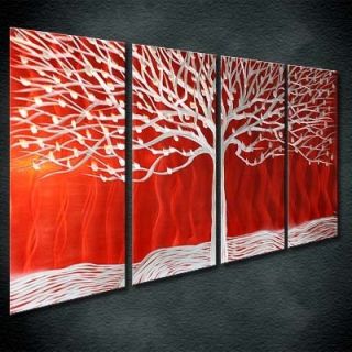 Abstract Original Silver Red Metal Wall Art Decor Tree Zenart