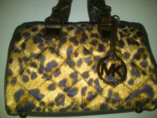 Michael Kors Grayson Small Brown Leopard Quilted Satchel Handbag (NEW