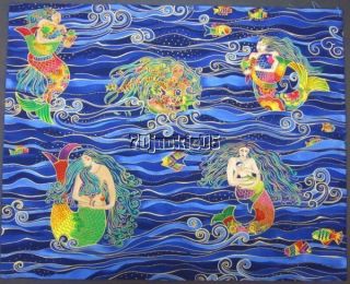 Ocean Songs Mermaids on Cobalt Navy Laurel Burch Fabric