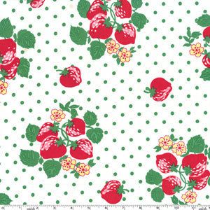 Helen, Michael Miller Kitchen, Strawberry Berry White Green Dot Red
