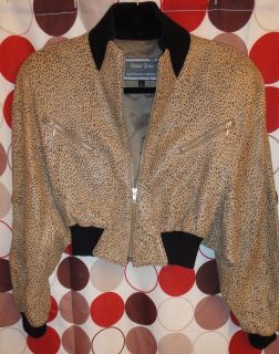 Michael Hoban North Beach Leather Cropped Cheetah Leather Jacket Small