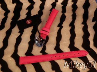 New Authentic Michele 12mm Hot Pink Leather Watch Band Made in France