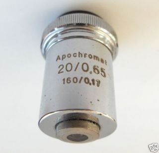 Vintege German Zeiss Microscope Objective Lens Apochromat 20 0 65