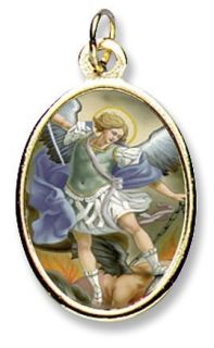 Saint St Michael Gold Plate Medal Pendant Religious Icon Catholic