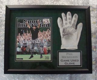 Phil Mickelson Signed Game Used Golf Glove 16x20 Framed Autograph UDA