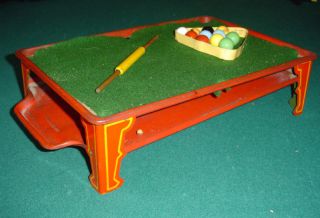 Antique Mini Tin Toy Pool Table w Marbles Balls 30273