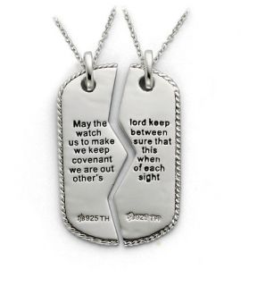 Patriotic Jewelry Sterling Silver Military Mizpah Pendant for Men or