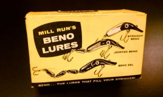 Beno Mill Runs RARE Display Lure Box Lures Nice Condition Vintage