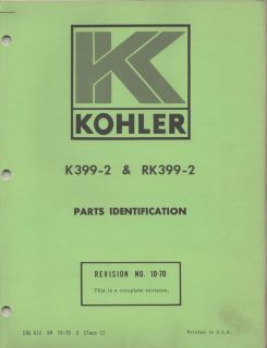 1971 KOHLER SNOWMOBILE ENGINE K399 2 & RK399 2 PARTS MANUAL