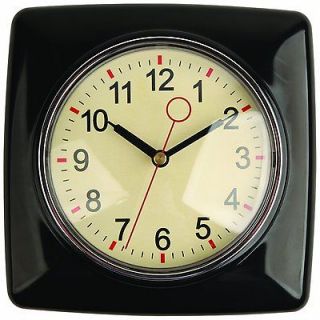 NEW Kikkerland 1950s Retro Kitchen Black Wall Clock Red Second Hand