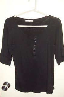 Womens Forever 21 Black 3/4 Sleeve Button Knit Top Shirt US Size