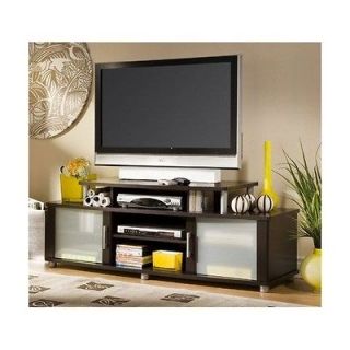 New South Shore 60 Inch TV Stand Frosted Glass Cabinets 3 Shelves Flat