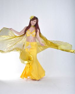 AQY 2012 Handamade Transparent Gold Belly Dance Costume Isis Angel
