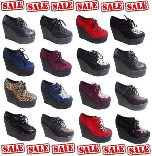 NEW WOMEN’S/LADIES CASUAL HIGH PLATFORM BROTHEL GOTH PUNK WEDGE LACE
