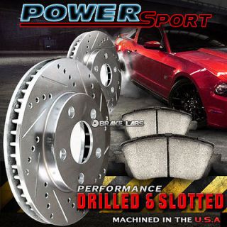 Front Kit] POWERSPORT *DRILLED & SLOTTED* Brake Rotors + CERAMIC