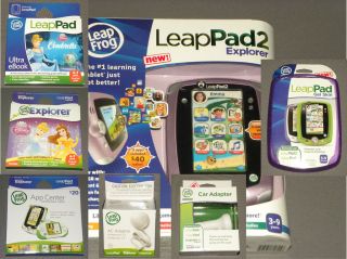 LeapPad 2 Explorer Pink Girls Bundle w Games, Car & AC Adapter, Skin