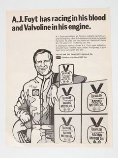 Valvoline Racing Motor Oil A.J. Foyt 1971 Magazine Ad   Vintage Print