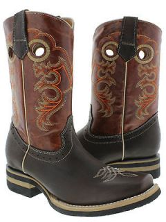 Mens square toe browns cowboy boots leather work utility rodeo biker