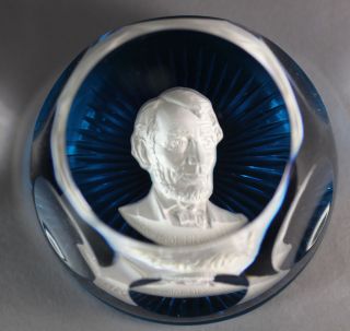 Baccarat Crystal Abraham Lincoln Paperweight&St​and in Box