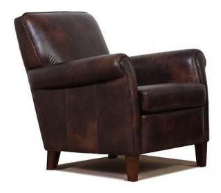High End, Tobacco Brown Leather Accent Chair, Club Chair, Cigar Chair