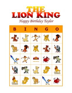 Lion King Birthday Party Game & Activity Bingo Cards