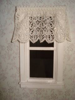 English Gathered Ivory Lace Dollhouse Curtains 3  W