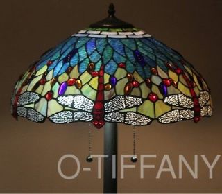 Tiffany Style Stained Glass Floor Lamp Aqua Dragonfly