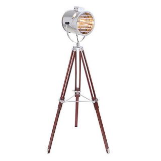 New Ahoy Floor Lamp, Adjustable Height Settings, Chrome and Brown Wood