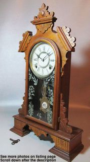Gingerbread Shelf Clock Reverse Painted Glass Door Time Strike Works
