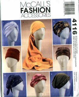 McCall 4116 Turban Headwrap Hat Pattern 7 Styles NEW