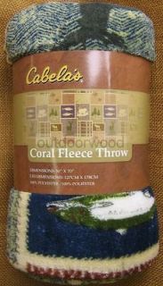 Cabelas Coral Fleece Adirondack Lodge Hunting & Fishing Throw NEW