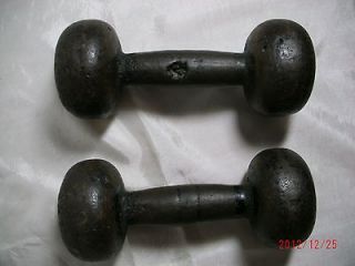 vintage/antiqu e Cast Iron Strongman Dumb Bells ~ both 5 lb weights