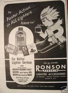 1945 Ronson Redskin Lighter Fuel Flint Wicks Ronson ize