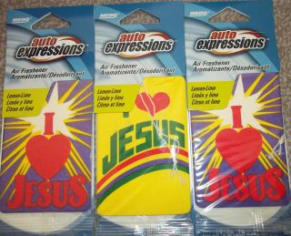 LOT OF 3 I LOVE JESUS LEMON/LIME AIR FRESHENERS AUTO EXPRESSIONS *HOME