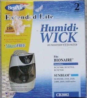New 2 pk BestAir Humidi Wick Humidifier CB2002 Filters Bionaire