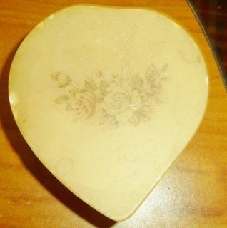 Peach w/Pink Flowers Genuine Alabaster Box Italy Heart Shaped Hand