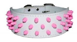 Dog Collar White Leather Pink Spikes Mastiff ALL SIZES Rottweiler