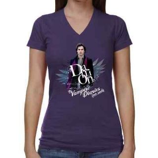 Vampire Diaries Ladies Damon V Neck T Shirt   Purple