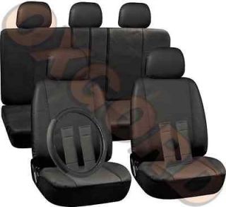 17pc All Black PU Faux Synthetic Leather Complete Seat Covers Full Set