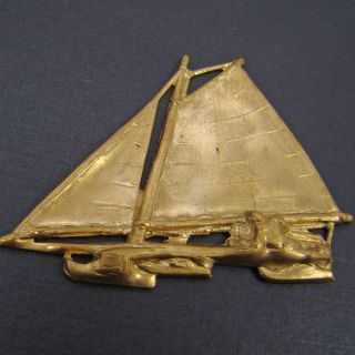 Vintage brass stamping sloop sailboat bright heavy gauge 56 mm