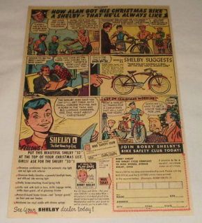 1951 Shelby bicycle cartoon ad page ~ ALANS CHRISTMAS BIKE