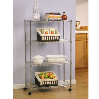 NEW 4 Shelf Home Style Chrome Wire Shelving Unit with Casters
