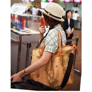 World Map Prints PU Leather Shoulder Bag Handbag Travel Bag Tote