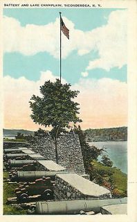 , NY   Lake Champlain   Battery   Canons   American Flag   Postcard