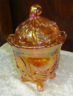 Imperial Glass Candy Dish, Footed, with Lid/Amber Gold Bowl Mint