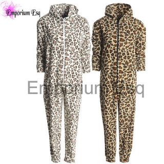 LADIES OFFICIAL CASUAL ALL IN ONE LEOPARD ANIMAL PRINT FLEECE HOODED