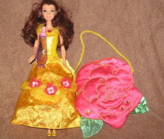 Disney Beauty Beast Belle Doll Enchanted Rose Flower Dress Purse